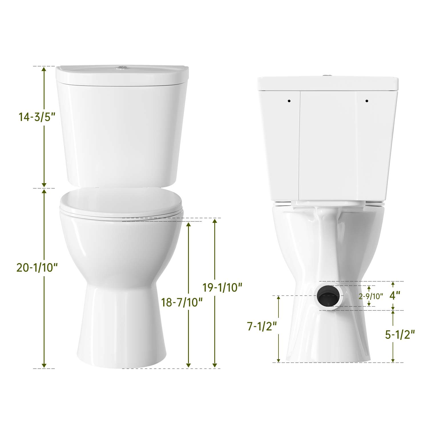 rear discharge tall toilet's dimension