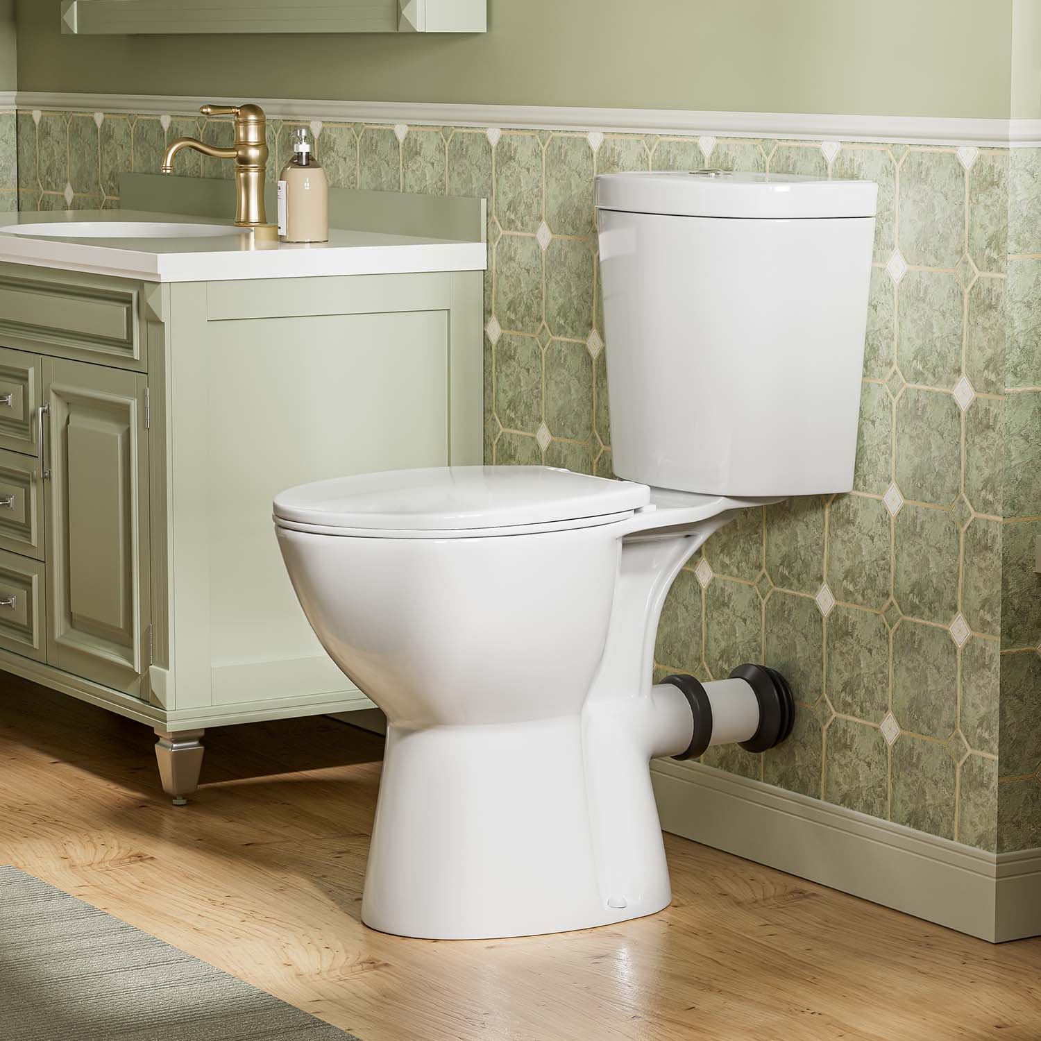 rear discharge toilet in the bathroom