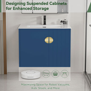 30 inch floating sink cabinet blue