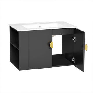 30 inch wall hung bathroom cabinet black