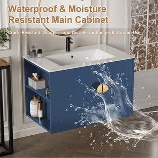 30 in floating vanity with sink blue