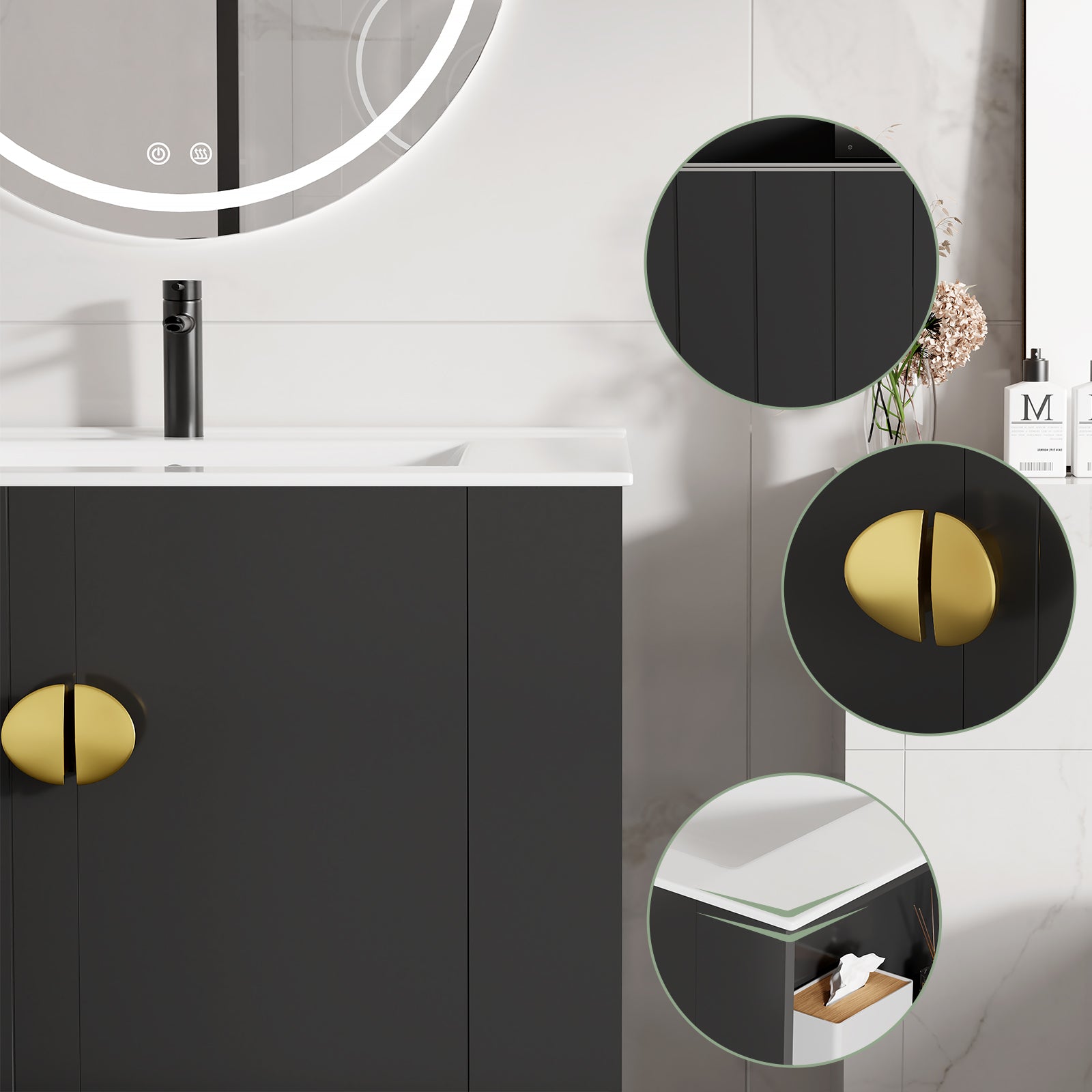Sigsoul 30 Inch Floating Bathroom Vanity | Black