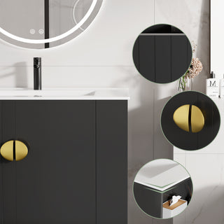 Sigsoul 30 Inch Floating Bathroom Vanity | Black Right-Side Open Shelving