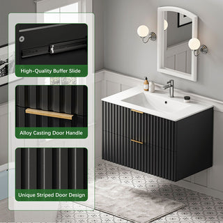 Sigsoul 30 Inch Floating Vanity | Black Modern Line Bathroom Cabinet