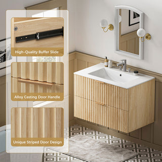 Sigsoul 30 Inch Floating Vanity | Oak Modern Line Bathroom Cabinet