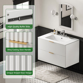 Sigsoul 30 Inch Floating Vanity | White Modern Line Bathroom Cabinet