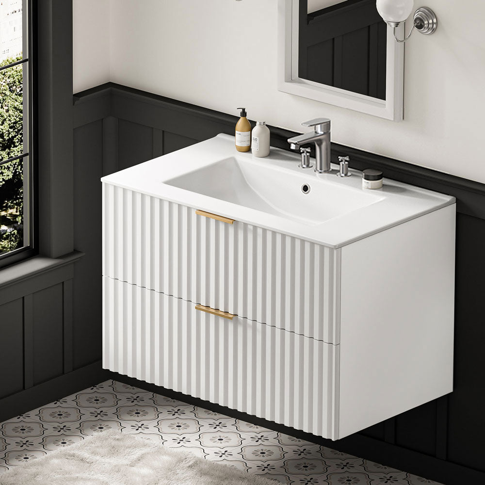 Sigsoul 30 Inch Floating Vanity | White Modern Line Bathroom Cabinet