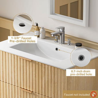 Sigsoul 30 Inch Floating Vanity | Oak Modern Line Bathroom Cabinet