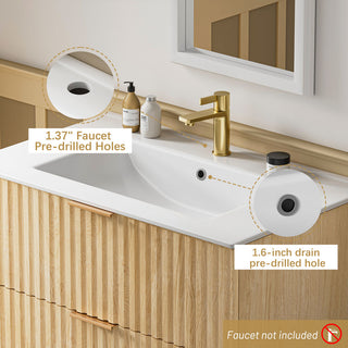Sigsoul 30 Inch Floating Vanity | Oak Modern Line Bathroom Cabinet