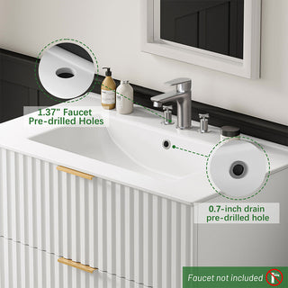 Sigsoul 30 Inch Floating Vanity | White Modern Line Bathroom Cabinet