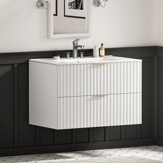 Sigsoul 30 Inch Floating Vanity | White Modern Line Bathroom Cabinet