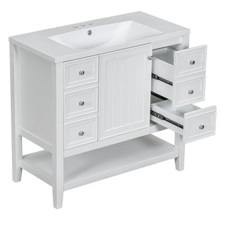 Sigsoul 36 Inch Bathroom Vanity White | 3 Drawers 1 Door 1 Shelf