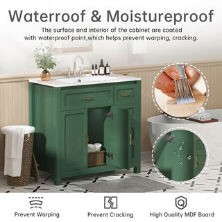 green bathroom vanity with sink