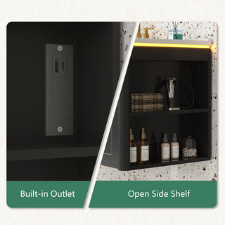 Sigsoul 36 Inch Floating Vanity Black | LED Light & 1 Door 2 Drawers 2 Open Side Shelves