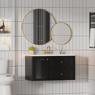 Sigsoul 36 Inch Floating Vanity Black | LED Light & 1 Door 2 Drawers 2 Open Side Shelves