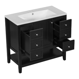 Sigsoul 36 Inch Bathroom Vanity Black | 3 Drawers 1 Door 1 Shelf