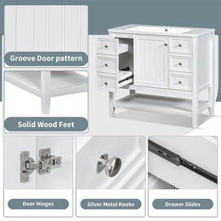 Sigsoul 36 Inch Bathroom Vanity White | 3 Drawers 1 Door 1 Shelf