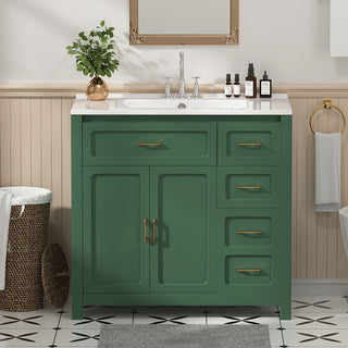 green bathroom vanity with ample storage