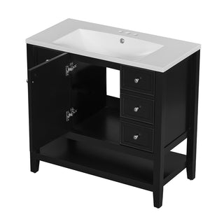 Sigsoul 36 Inch Bathroom Vanity Black | 3 Drawers 1 Door 1 Shelf