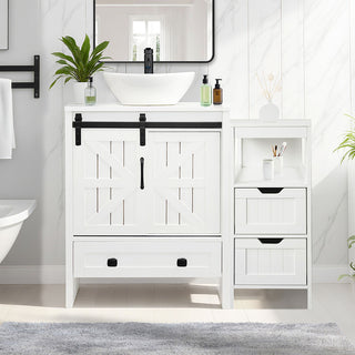 Sigsyl 36 Inch Vessel Sink Vanity | with Side Floor Cabinet, Faucet & Pop-up Drain