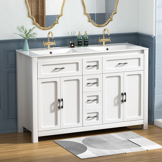 Sigsoul 48 Inch Double Sink Vanity White | 2 Tip-out Trays 2 Drawers 4 Doors