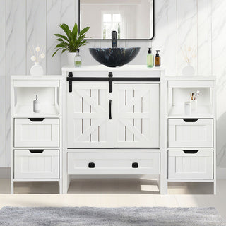 Sigsyl 48 Inch Vessel Sink Vanity | 2 Side Cabinets & Faucet Kit