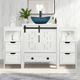 Sigsyl 48 Inch Vessel Sink Vanity | 2 Side Cabinets & Faucet Kit