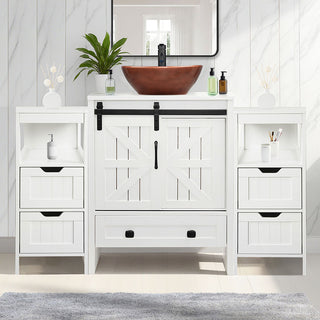 Sigsyl 48 Inch Vessel Sink Vanity | 2 Side Cabinets & Faucet Kit