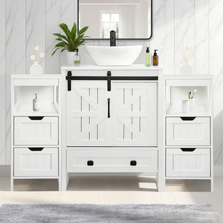 Sigsyl 48 Inch Vessel Sink Vanity | 2 Side Cabinets & Faucet Kit