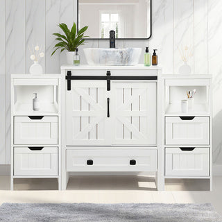 Sigsyl 48 Inch Vessel Sink Vanity | 2 Side Cabinets & Faucet Kit