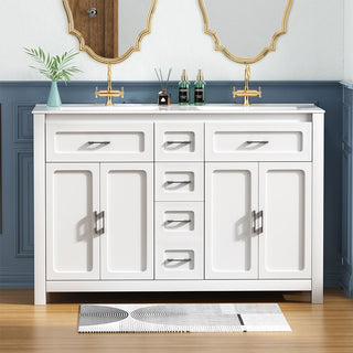 Sigsoul 48 Inch Double Sink Vanity White | 2 Tip-out Trays 2 Drawers 4 Doors