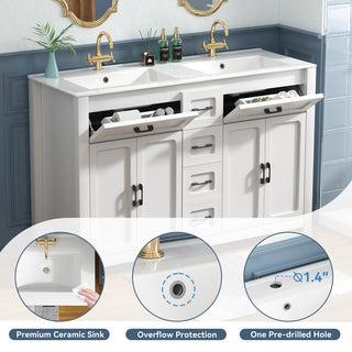 Sigsoul 48 Inch Double Sink Vanity White | 2 Tip-out Trays 2 Drawers 4 Doors