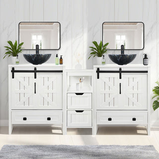 Sigsyl 60 Inch Double Vessel Sink Vanity | with Side Floor Storage Cabinet & Faucets