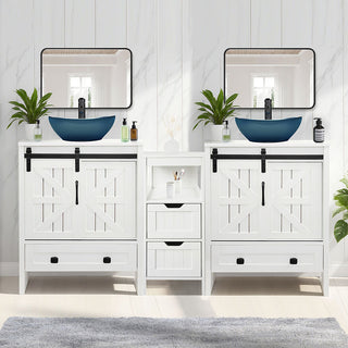 Sigsyl 60 Inch Double Vessel Sink Vanity | with Side Floor Storage Cabinet & Faucets
