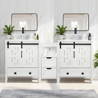 Sigsyl 60 Inch Double Vessel Sink Vanity | with Side Floor Storage Cabinet & Faucets