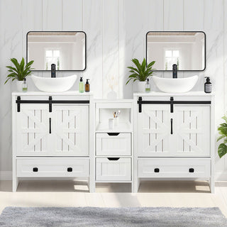 Sigsyl 60 Inch Double Vessel Sink Vanity | with Side Floor Storage Cabinet & Faucets