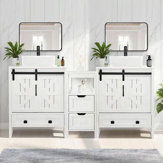 Sigsyl 60 Inch Double Vessel Sink Vanity | with Side Floor Storage Cabinet & Faucets