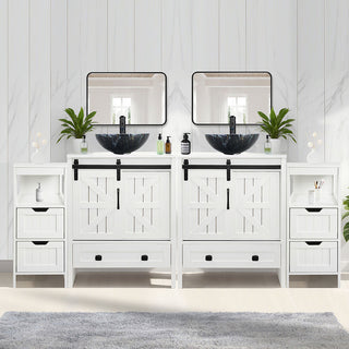 Sigsyl 72 Inch Double Vessel Sink Vanity | with 2 Side Floor Cabinets & Faucets