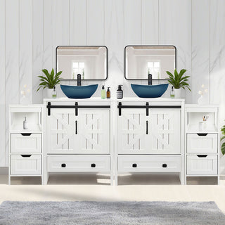 Sigsyl 72 Inch Double Vessel Sink Vanity | with 2 Side Floor Cabinets & Faucets