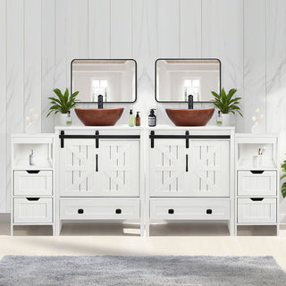 Sigsyl 72 Inch Double Vessel Sink Vanity | with 2 Side Floor Cabinets & Faucets