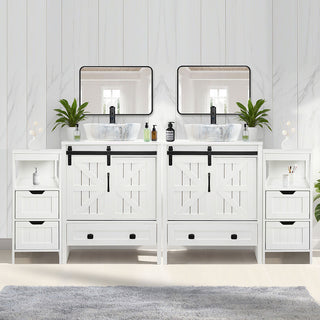 Sigsyl 72 Inch Double Vessel Sink Vanity | with 2 Side Floor Cabinets & Faucets