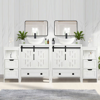 Sigsyl 72 Inch Double Vessel Sink Vanity | with 2 Side Floor Cabinets & Faucets