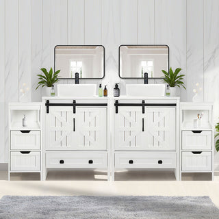 Sigsyl 72 Inch Double Vessel Sink Vanity | with 2 Side Floor Cabinets & Faucets