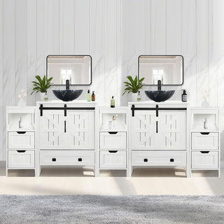 Sigsyl 84 inch Double Vessel Sink Vanity | with 3 Side Storage Cabinets & Faucet Kits