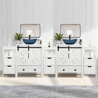 Sigsyl 84 inch Double Vessel Sink Vanity | with 3 Side Storage Cabinets & Faucet Kits