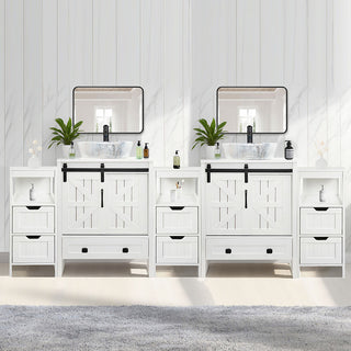 Sigsyl 84 inch Double Vessel Sink Vanity | with 3 Side Storage Cabinets & Faucet Kits
