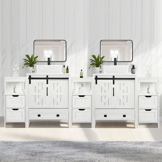 Sigsyl 84 inch Double Vessel Sink Vanity | with 3 Side Storage Cabinets & Faucet Kits