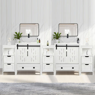 Sigsyl 84 inch Double Vessel Sink Vanity | with 3 Side Storage Cabinets & Faucet Kits