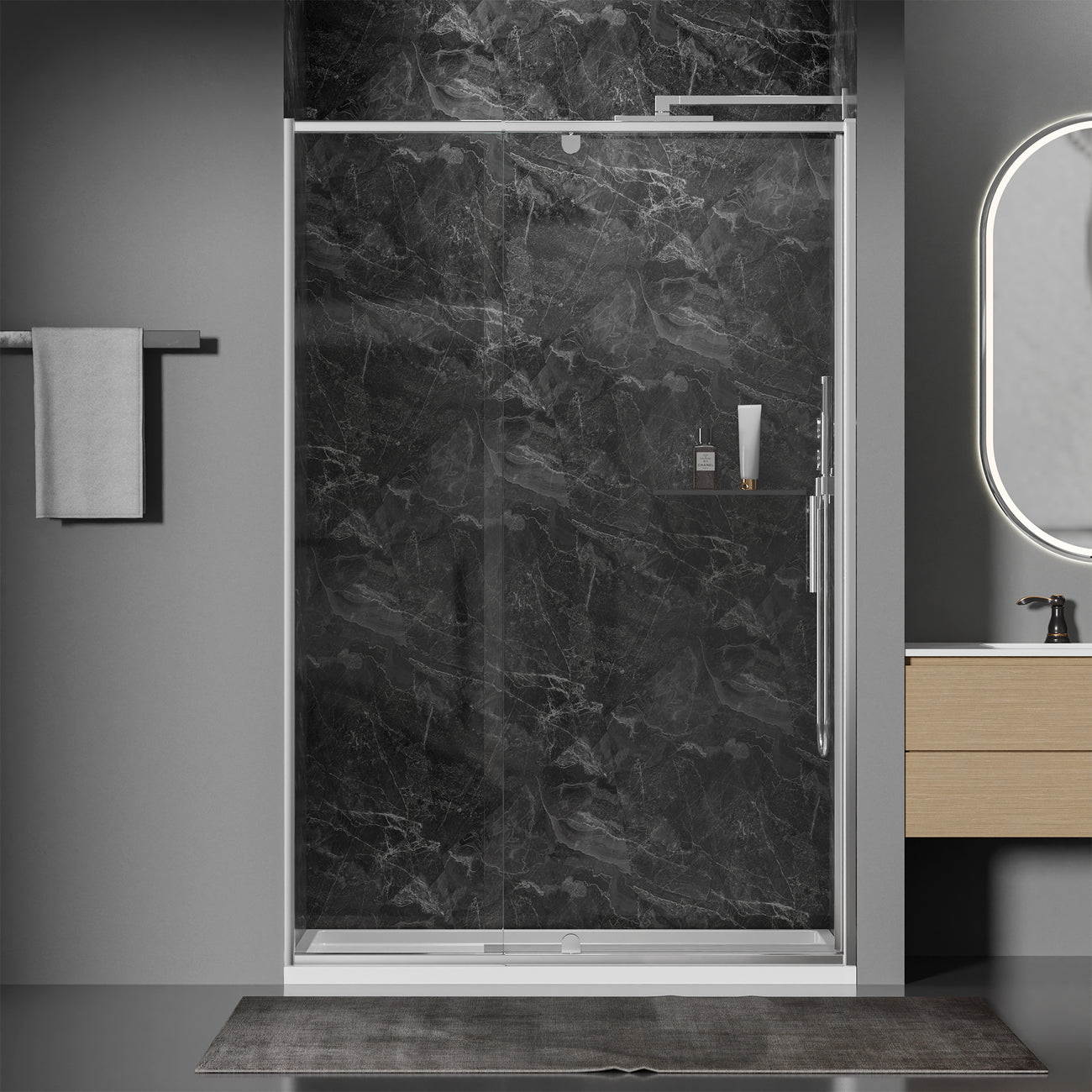 CALYZ Pivot Glass Shower Door 38-42"W x 71"H Brushed Nickel
