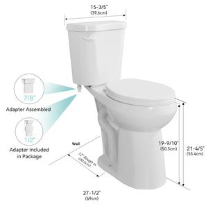 ELEMAZ 21" Extra Tall Toilet | 5" Higher Seat | Round Bowl-two-suplies-inlet